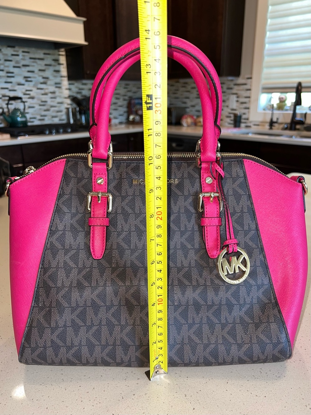 Michael Kors Pink and Brown Signature Satchel W/ Long Strap NEW WITH TAGS - Picture 5 of 15